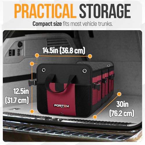 FORTEM Trunk Organizer For SUV Car Organizer and Storage, Multi-Compartment Storage Bag Car Accessories for Women Men, Perfect Christmas Gifts, 1680D Oxford, Non Slip Bottom, Straps, Soft Cover (90L) - color: Red, size: Extra Large (90L)