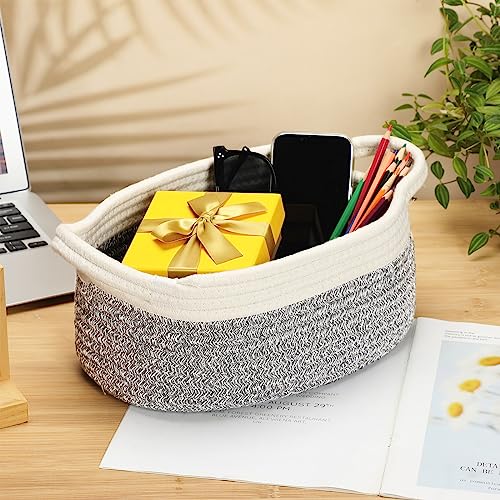 6 Pcs Small Woven Basket 12 x 8 x 5 Empty Gift, Cotton Rope Storage, Decorative Dog Cat, Cute Oval Basket for Bedroom Living Room Organizing(Gray) - color: Gray