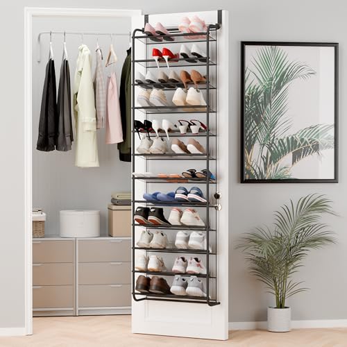 Whitmor 36 Pair Over The Door Shoe Organizer, 12 Tier Hanging Shoe Organizer, Heavy Duty Metal & Mesh Shoe Holder, Hanging Shoe Rack for Closet Organizer, 69"L x 21.7"W x 7.5"H, Matt Gunmetal - color: Matt Finish Gunmetal, size: Shoe Rack