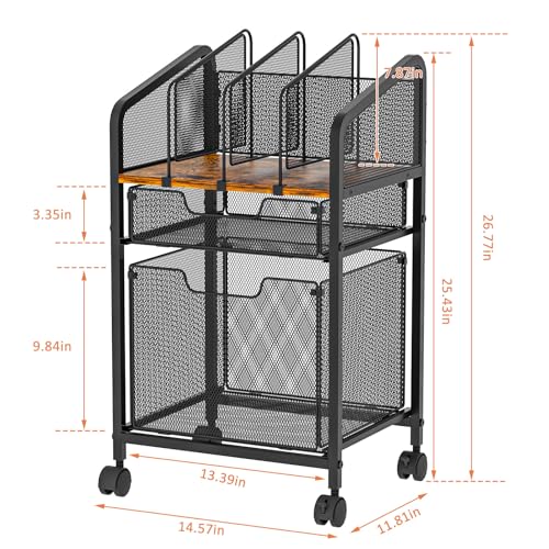 Tiaoheka Rolling File Cabinet with Adjustable Dividers, Mobile Filing Cabinet with 2 Storage Drawers on Lockable Wheels, Hanging File Organizer Beside Under Desk for Office, Home（Patent Pending） - color: Black, size: Large - File Cabinet