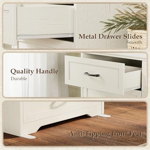 AODK Farmhouse Tall 6 Drawer Dresser for Bedroom, 5-Tier Vertical Storage Chest with Mixed Drawers, Engineered Wood Frame with Anti-Tip Safety, American Country Furniture, Vintage White - color: Vintage White, size: 15.7"D x 26"W x 38.2"H (6 Drawers)