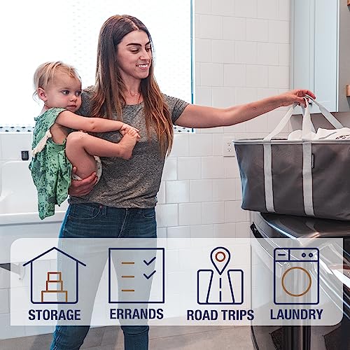 CleverMade Collapsible Laundry Tote 2-Pack (50L) – Foldable Carry-All Storage Bin for Laundry, Car Trunk, RV, Dorm & Home Organization - Charcoal - color: Charcoal Gray