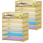 Marbrasse 2 Pack Desk Organizer with Handle, 6 Tier Paper Letter Tray, Mesh Desk File Organizer for Office, School and Home - Gold - color: Gold - 2p