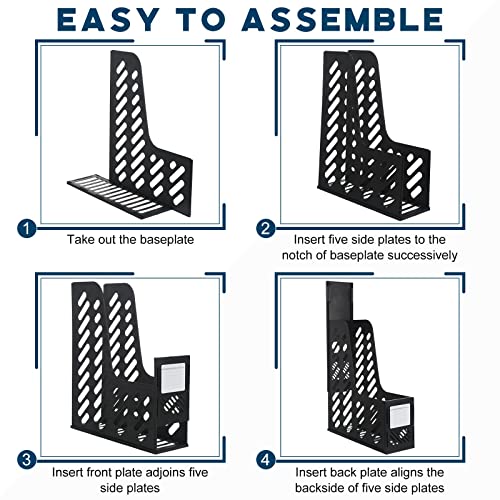 Glenmal 12 Pack Magazine Organizers Binder Organizer for Desk Plastic Vertical File Holder Magazine Racks Desk Accessories for Office, Home, or School (Black) - color: Black