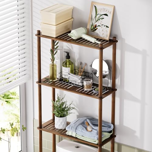 AmazerBath Bamboo Over The Toilet Storage Shelf, Over Toilet Bathroom Organizer Rack, 3-Tier Bathroom Shelves Over Toilet, Space Saver, Walnut Brown - style: Walnut Brown-3-tier