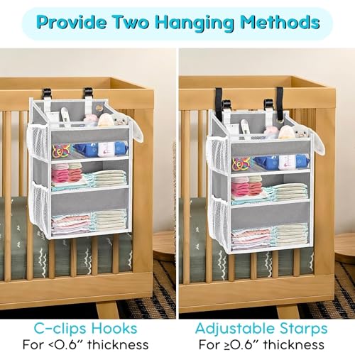 Ofiray-home Hanging Diaper Organizer for Changing Table,Cribs,Car,Playard or Wall & Nursery Organization-Durable 2-Tier Diaper Organizer with Mesh Pockets and Viewable Design, Won't Deform, Light Gray - color: Light Gray