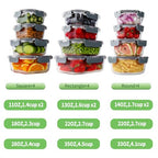 HOMBERKING 24pc Borosilicate Glass Food Storage Containers with Snap Locking Lids, Glass Meal Prep Containers, Airtight Lunch Boxes, Oven, Freezer and Dishwasher Safe, BPA Free, Kitchen Storage Set - color: Grey