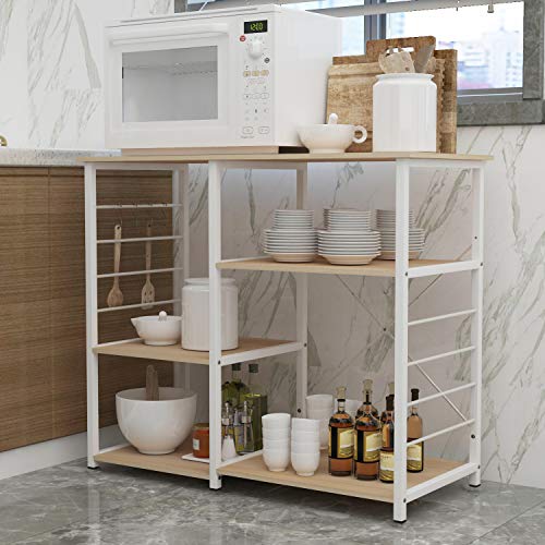 soges Kitchen Standing Baker's Rack, Utility Microwave Oven Stand, Multi-Layers Kitchen Storage Cart Workstation Shelf, Coffee Cart, White Oak - color: White Oak