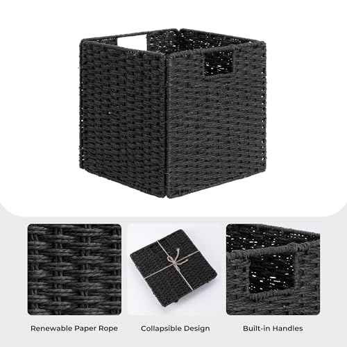 StorageWorks 11 inch Wicker Baskets, Handwoven Storage Cubes with Handles, Foldable Paper Rope Basket for Organizing, Black, 2 Pack - color: Black, size: 11"L x 11"W x 11"H