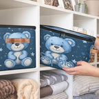 Custom Storage Basket with Name, Personalized Storage Bins with Zipper Lid, Foldable Fabric Storage Box Large capacity with Handle Blue Star Bear - color: Option 5