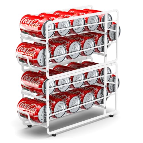 Canyave Soda Can Organizer Storage Rack, 2 Pack Stackable Beverage Soda Can Dispenser Organizer Holder for Refrigerator, Cabinet, Pantry (White) - color: White