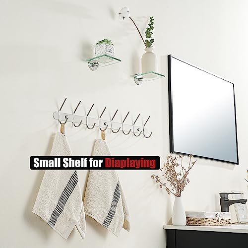 JQK Small Floating Glass Shelves Brushed, 4 Inch Display Ledges for Wall, Mini Decor, Living Room Bedroom Bathroom, Tempered Glass Shower Storage, 2 Pack, TGS101L4-BN-P2 - color: Brushed, size: 4 Inch (2 Pack)