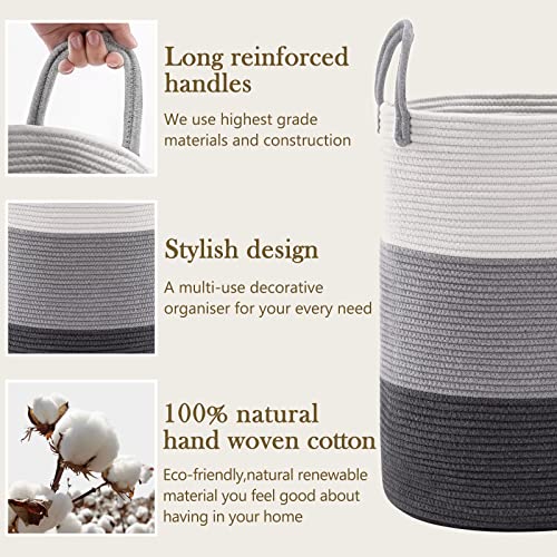 YOUDENOVA Woven Rope Laundry Hamper Basket, 58L Tall Luandry Basket, Baby Nursery Hamper for Blanket Storage, Clothes Hampers for Laundry in Bedroom - color: Grey, size: Tall (58L )