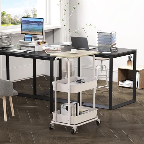 Simple Houseware 2-Tier Rolling Utility Cart with Lockable Wheels and Wood Top, Metal Storage Organizer Trolley for Kitchen, Bathroom, Office, Craft Room, Maple - color: Maple