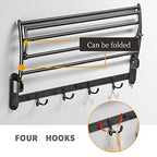 BESy 24 Inch Oil Rubbed Bronze Towel Racks, Bathroom Towel Shelf with Foldable Towel Bar Holder and Towel Hooks, Wall Mounted Multifunctional Bathroom Accessories, Double Towel Bars - color: Oil Rubbed Bronze