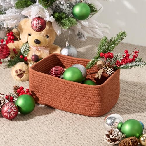 MiniArk Small Storage Baskets for Organizing | Closet Organizer Bins | Shelf Toy Basket | Woven Rope Baskets | Cube Decorative Box | Shallow Basket | 11.5x7.5x4.7” | 3 Packs Oxide Red - color: Oxide Red, size: 3pcs-L11.5xW7.5xH4.7"