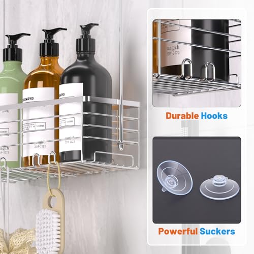 YUOROS Shower Caddy Hanging, Over the Door Shower Organizer Rack 304 Stainless Steel Rustproof Bathroom Storage Shampoo Holder Basket (Silver) - color: Silver, size: 1 Tier