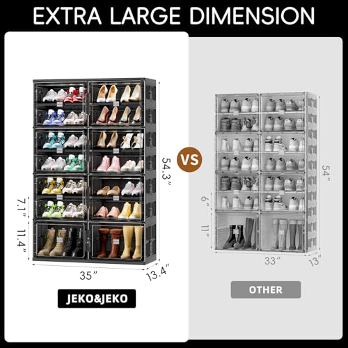 JEKO&JEKO 7 Tiers Foldable Boot Storage Shoe Rack Cabinet for Closet Entryway, Large Collapsible Shoe Organizer with Magnetic Doors (Black) - color: Double-row, size: 7 Tiers
