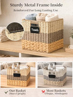 Storage Basket, 10.5x10.5x10.5 Inch Storage Cubes, Water Hyacinth Wicker Basket for Storage, Handmade Woven Baskets for Organizing, Set of 4 Wicker Storage Baskets for Shelves