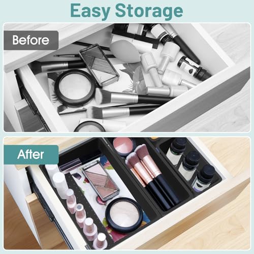 WOWBOX 25 PCS Plastic Drawer Organizer Set, Desk Drawer Divider Organizers and Storage Bins for Makeup, Jewelry, Gadgets for Kitchen, Bedroom, Bathroom, Office, Deep Black - color: Deep Black