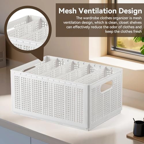 Foldable Closet Organizer with Adjustable Dividers, 7-Grid Wardrobe Storage Bin for Jeans, Sweaters, Pants & Clothes, Mesh Drawer Organizer with Handles (L 7 Grids: 6 Baffles) - size: Large 7 Grids: 6 Baffles