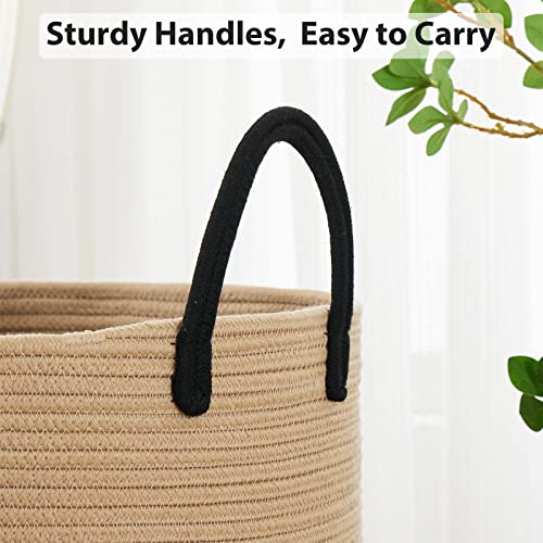 72L Large Woven Laundry Hamper by Fiona's magic, Tall Cotton Rope Storage Basket, Jute Baby Nursery Hamper for Blankets, Toys and Clothes in Bedroom and Living Room Organizing, Brown & Black - color: Brown & Black, size: Large(72L)