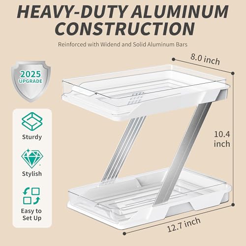2 Pack Bathroom Organizers and Storage - Multi-Purpose,2-Tier Clear Pull Out Organization for Bathroom,Under Sink,Kitchen,Vanity,Countertop,Cabinet,Pantry & Medicine Cabinet,White