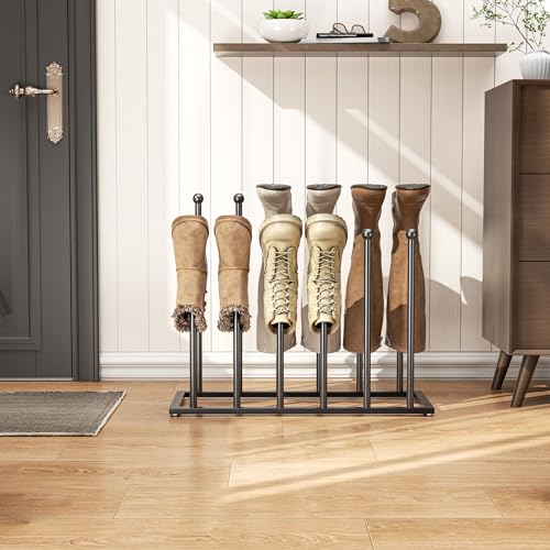 pickpiff Free Standing Shoe Racks - 19.5 Inch Black Metal Boot Rack Organizer Tall Boots for Dorm Room, Closet, Entryway, Bedroom, Patio Outdoor, Hallway, Black, Shoe Storage Fit for 6 Pairs - color: Black, size: High Poles - Medium for 6 Pairs