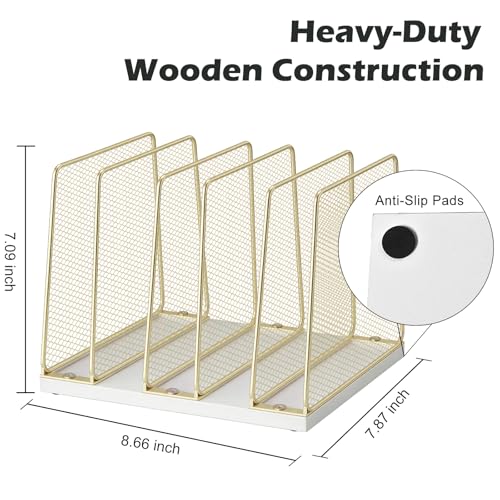 AUPSEN 5-Section Gold File Organizer for Desk, Wood Mesh Desktop File Organizer, File Sorter Storage Rack, Vertical Folder Holder for Files, Magazines, Books (Gold) - color: Gold