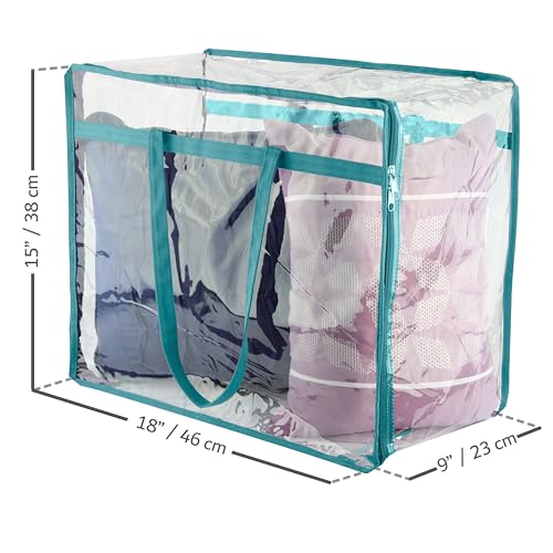 Clear Vinyl Zippered Storage Bags (3-Pack) 40L Sturdy Storage Bags for Sweaters, Blankets, Comforters, Bedding Sets and Much More! (Turquoise, 18x15x9) - color: Turquoise