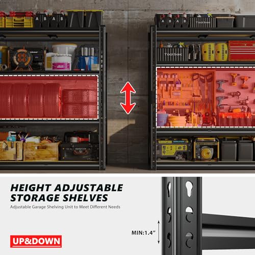 REIBII 48" W Garage Shelving Heavy Duty, 2000LBS Storage Shelves, 4 Tier Adjustable Metal Shelves for Garage Shelving Sturdy Industrial Shelf, Easy Assemble, 48" W x 60" H x 18" D - size: 48" W x 60" H x 18" D