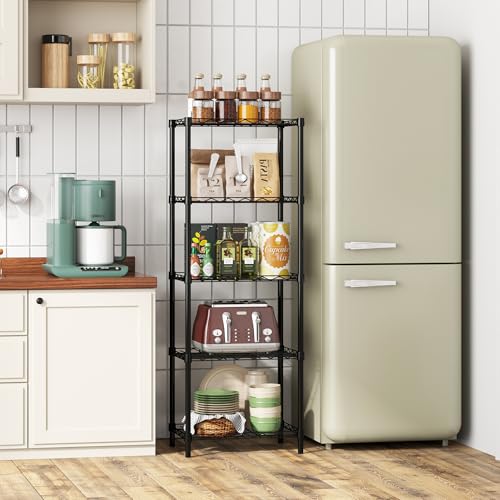 HOMEFORT Storage Shelves, 5-Wire Shelving, Metal Shelving Unit,Small Wire Shlving Rack for Kitchen, Pantry, Bathroom, Black, 16.5" W x 11.4" D x 47" H - color: Black, size: 17"W x 11"D x 47"H