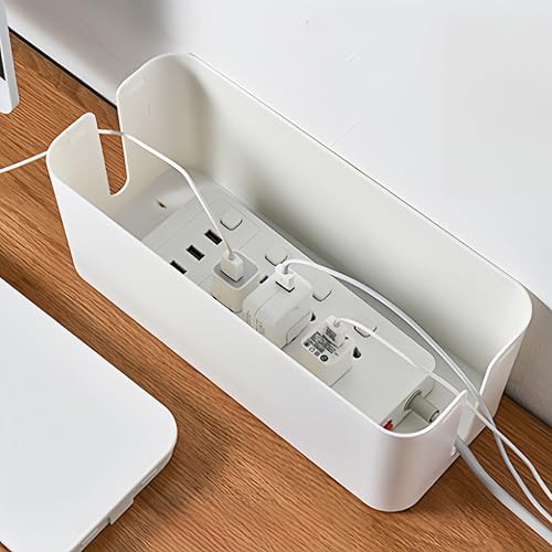 1 Large + 1 Small Cable Management Box Set – 2-Piece Cord Organizer Box, Home Office Desk Wire Storage & Cable Management Solution (Bamboo Lid/White) - color: Bamboo Lid/White