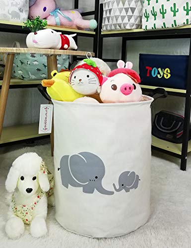 QUEENLALA Large Storage Basket,Laundry Hamper/Bathroom/Home Decor/Collapsible Round Storage Bin,Boys and Girls Hamper/Boxes/Clothing(Parent-child elephant) - color: Parent-child elephant