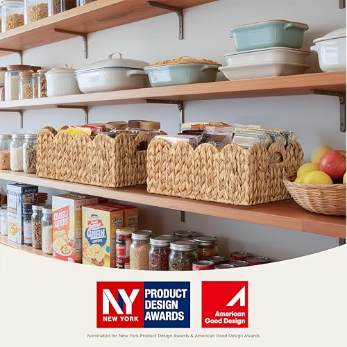 StorageWorks Scalloped Water Hyacinth Baskets, Hand-woven Rattan Baskets with Built-in Handles, Cute Baby Basket for Nursery, Basket for Organizing and Decor, 16½"L x 13"W x 7½"H - color: Water Hyacinth(Natural), size: 16½"L x 13"W x 7½"H