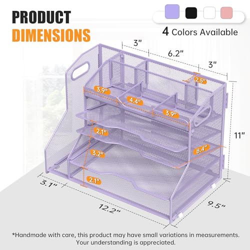 YINGHUA 5 Tier Paper Tray Letter Organizer with Top 6 Adjustable Compartments and File Holder - Paper Sorter Office Desktop Accessories with Handles for Document,Mail,School Supplies Storage,Purple - color: 5 Tier With File Holder-purple