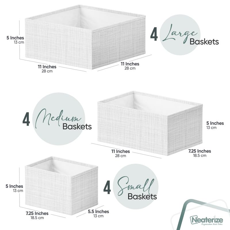 Drawer Organizer Clothes Set of 12 White-Grey - Dresser Organizer For Nursery, Bedroom, Closet - Perfect Baby Clothes Organizer and Storage & General Nursery Organization or Dresser Drawer Organizers - color: White-Grey