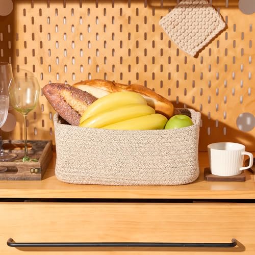 MiniArk Small Storage Baskets for Organizing | Closet Organizer Bins | Shelf Toy Basket | Woven Rope Baskets | Cube Decorative Box | Shallow Basket | 13x8.5x5.1” | 3 Packs Mixed Brown - color: Brown, size: 3pcs-L13xW8.5xH5.1"