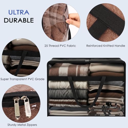 SGHUO Clothes Storage Bags 60L Extra Large Plastic Moving Bag for Comforter, Bedding, Blanket Storage Bags with Zipper and Reinforced Handle (4pcs, Black) - color: B-Black