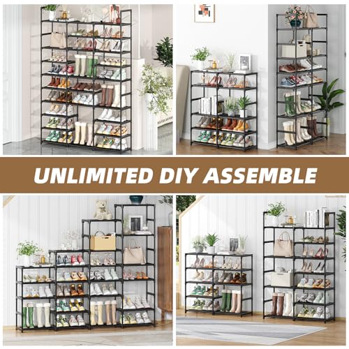 Ekisemio Shoe Rack Large Capacity 72 Pairs Tall Shoe Shelf, 3 Row 12 Tiers Sturdy Metal Shoe Organizer for Entryway, Closet, Bedroom, Black - size: 3 Row 12 Tiers