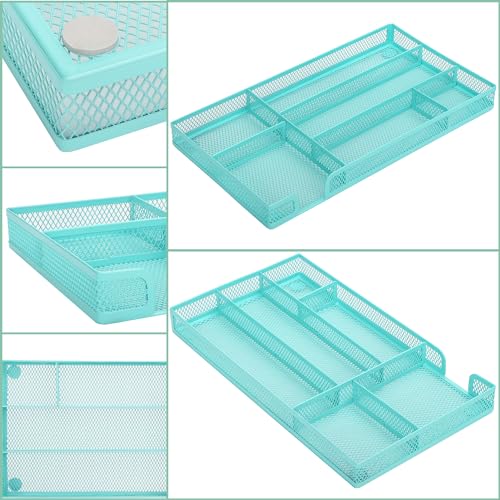Annova Desk Drawer Organizer Tray for Office Organization - Metal Mesh - Storage Tray with Dividers for Pens, Desktop Accessories, Bathroom, Kitchen, Makeup and Office Supplies (Small, Turquoise) - color: Turquoise, size: Small