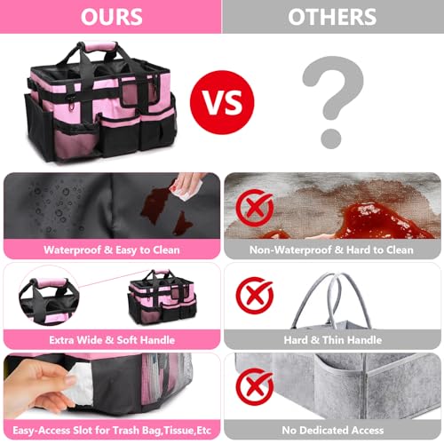 14 inch Large Cleaning Supplies Organizer, Pink Tool Bag with Handle & Adjustable Shoulder Straps, Cleaning Bags for Housekeepers, Cleaners, Cleaning Supply Caddy - color: Pink