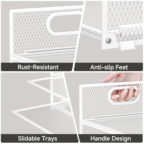 Paper Organizer for Desk with Handle, 6-Tier Metal Mesh File Organizer | Stackable Letter Tray for Office Documents & Stationery Storage - color: White, size: 12.6" x 9.1" x 13.5"