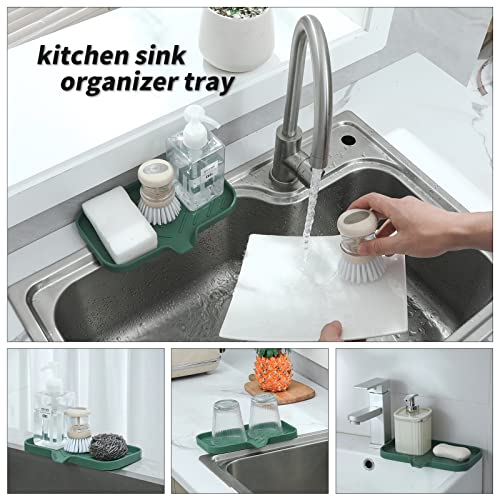 MicoYang Silicone Bathroom Soap Dishes with Drain Spout-Bathroom and Kitchen Sink Organizer,Sponge Holder,Dish Soap Tray,Perfect for Dispenser,Scrubber,Bottle,Cup on Sink or Counter-Green 9.6"×5.3" - color: Green, size: M(9.6"×5.3")