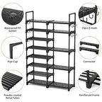 ROJASOP Shoe Rack Organizer, 8-Tier Metal Shoe Rack for Closet Entryway Garage, 26-32 Pairs Tall Shoe Boot Storage Shelf with 15 Hooks, Stackable Large Shoe Stand - color: Black
