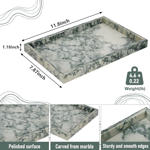 Marble Bathroom Tray,Pure Natural Vanity Tray,Marble Tray for Kitchen Counter Non-Ceramic/Non-Resin,Stone Trays 12 x 8 inch Cyan Green - color: Cyan-green