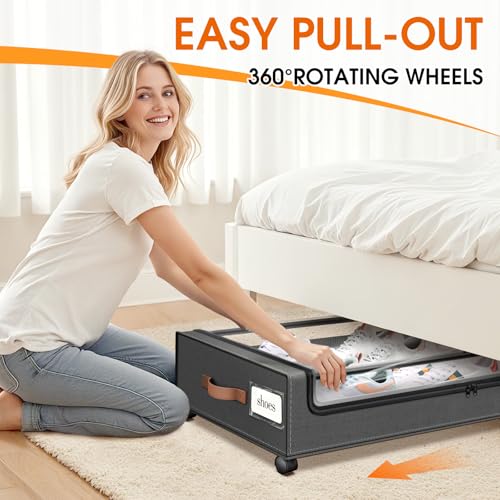 SpaceHacks Under Bed Storage with Wheels 3Pack Storage Containers with Clear Window&Label Under Bed Drawers Rolling Under Bed Storage for Clothes,Shoes, Blankets (30.71 x 16.93 x 6.69 in, Dark Grey) - color: Dark Grey, size: 3 pack