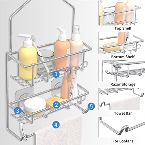 TreeLen Shower Caddy Hanging over Shower Head Shower Hanger Organizer with 10 hooks Bathroom Storage Shelf-Chrome - color: D-Stainless Steel