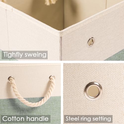 PRANDOM Large Foldable Cube Storage Bins 11x11 inch [4-Pack] Fabric Linen Storage Baskets Cubes Drawer with Cotton Handles Organizer for Shelves Nursery Closet Bedroom Beige/Green - color: Beige/Green, size: 11x11 inch(4-Pack)