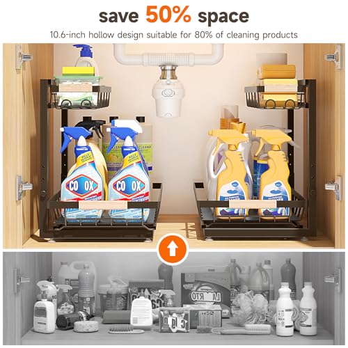 Sevenblue 2 Packs Under Sink Organizer, Height Adjustable 2 Tier Under Kitchen Sink Organizer, Multi-Purpose Storage Shelf for Kitchen Bathroom Cabinet (Brown, Large) - color: Brown, size: Large